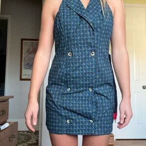 Free People Blue Patterned Mini Dress